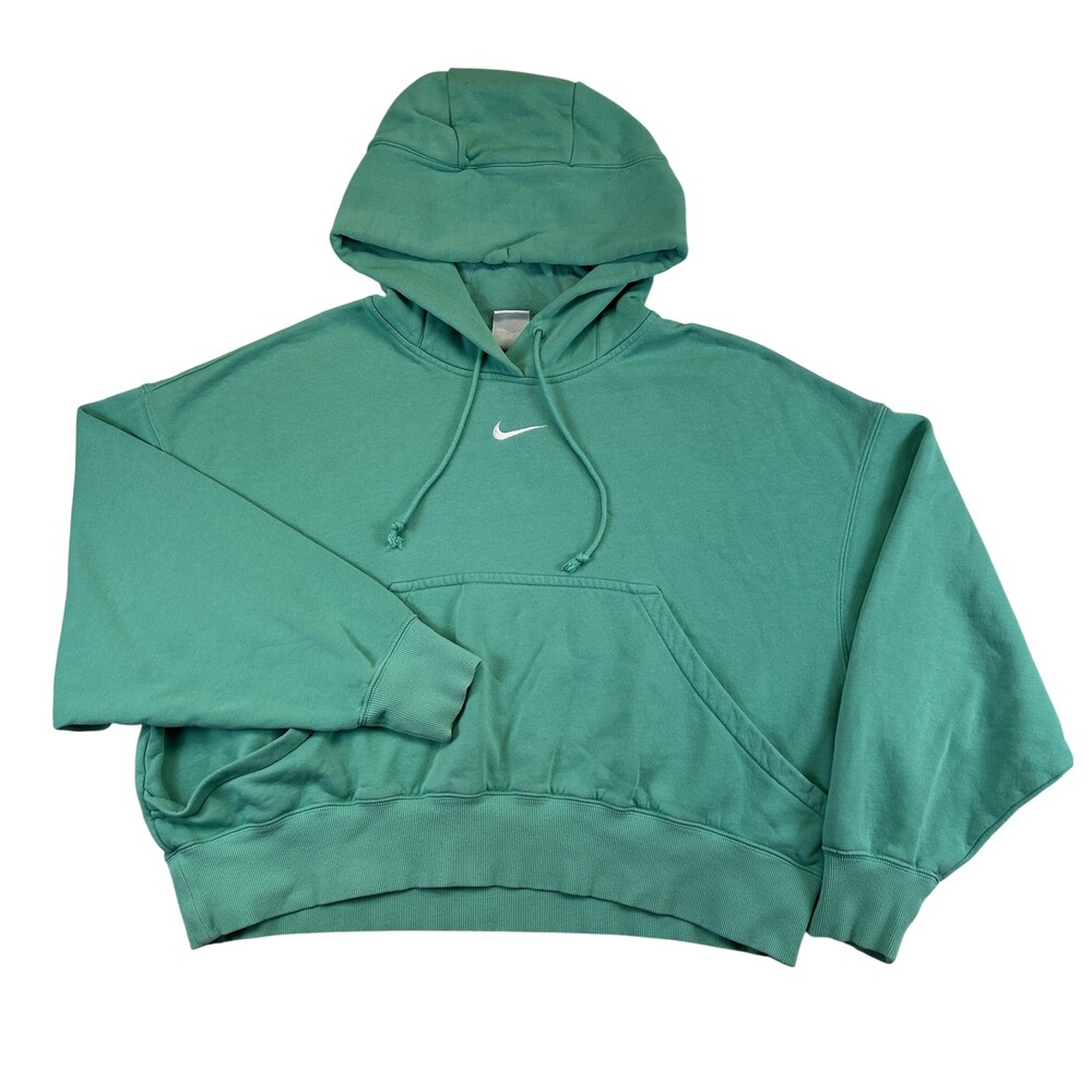 Nike Hoodie Sweatshirt Womens XS Oversized Fleece Cropped Pullover Center Swoosh